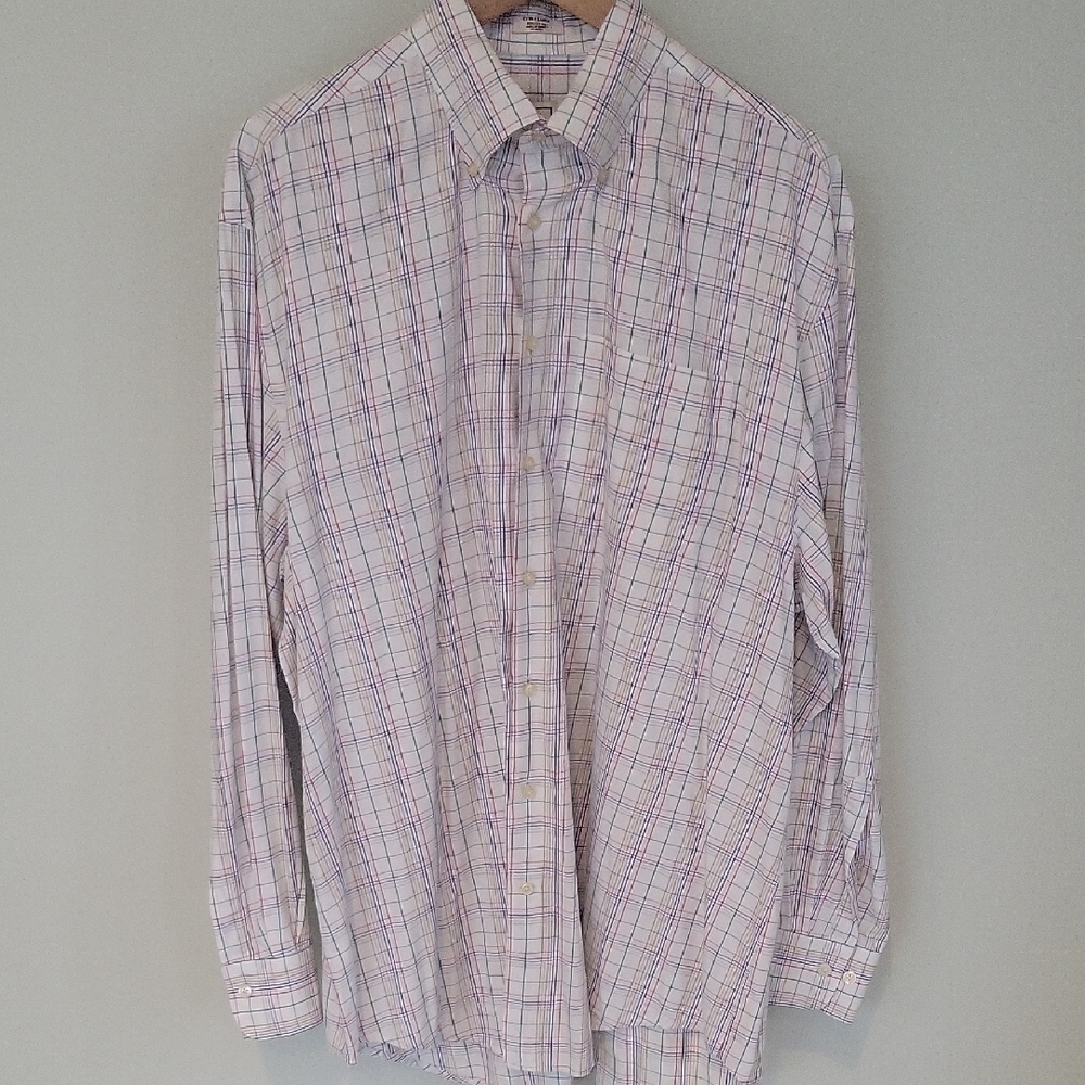 Peter Millar Dress Shirt with multi color striped Plaid Pattern XL